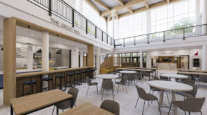 A rendering of the updated Great Hall in the College 7-12 building